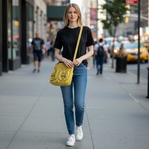 Tignanello Yellow Genuine Leather Crossbody Bag